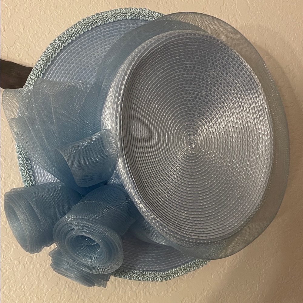 Blue Derby Church Hat Mesh Rosette Tea Party Wedding - Picture 5 of 14